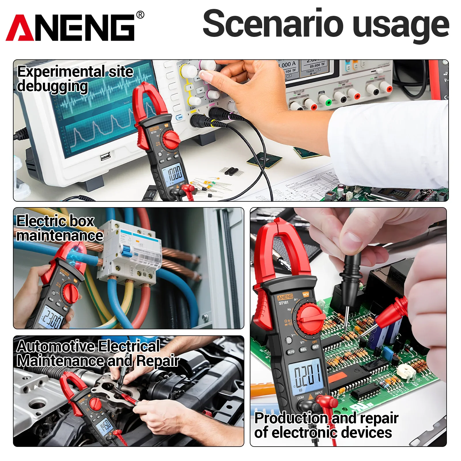 ANENG ST181 Digital Clamp Meter 4000 Count AC DC Voltage 400A NCV Diode Continuity Buzzer Backlight Electrician Measuring Tool