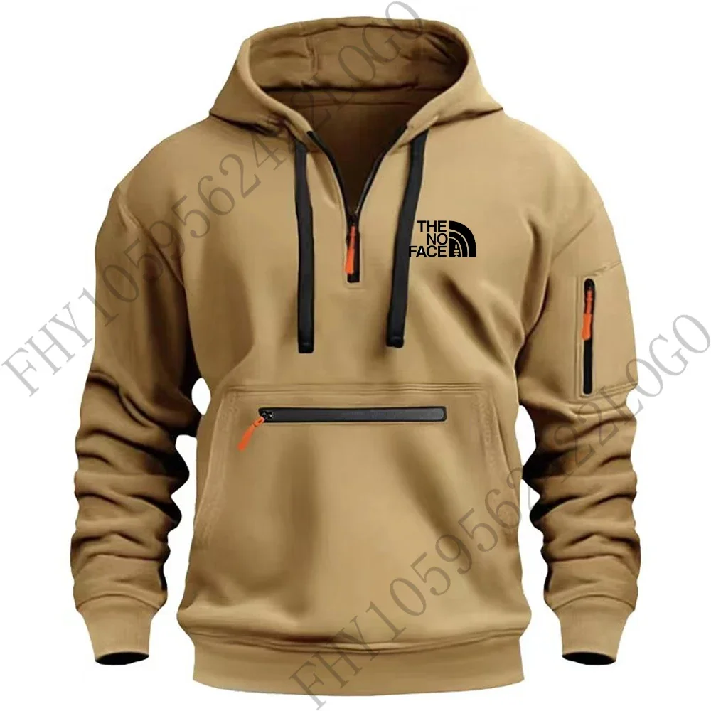 Autumn and winter new men's zipper arm pocket pullover 2024 fashion leisure sports jogging long-sleeved hooded loose hoodie