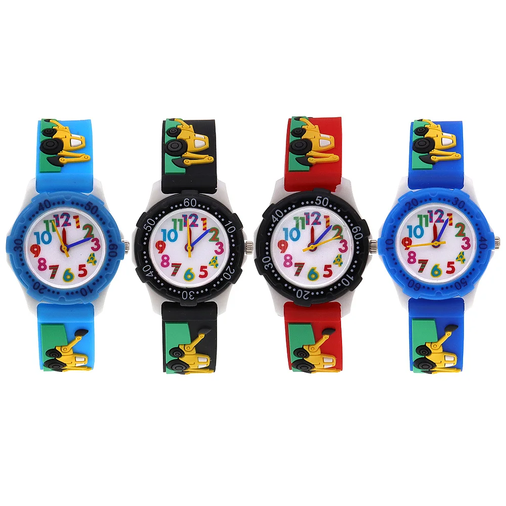 Cartoon Watches Colorful Dial Children Boys Girls Watch Kids Watches Boys Digital Watch Quartz Wristwatch Digger Silicone Strap