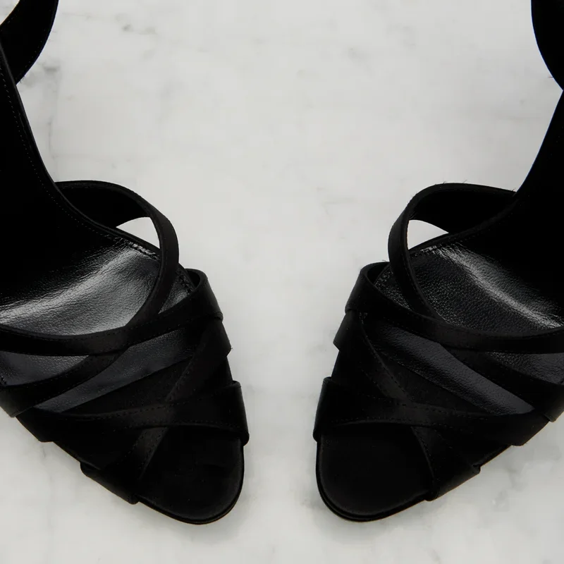 Platform Corss Tied Satin Sandals Sexy Pointed Toe Thin Heel Slinback Buckle Belt New Arrivals Fashion Women Modern Shoes image 5