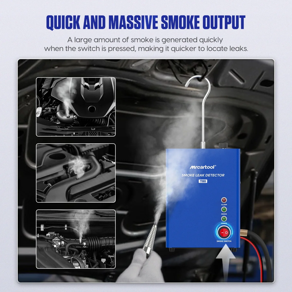 MR CARTOOL Car Smoke Leak Detector Machine T80 Auto Air Pump Fuel Pipe System Leak Locator Smog Generator Diagnostic Tool view 3