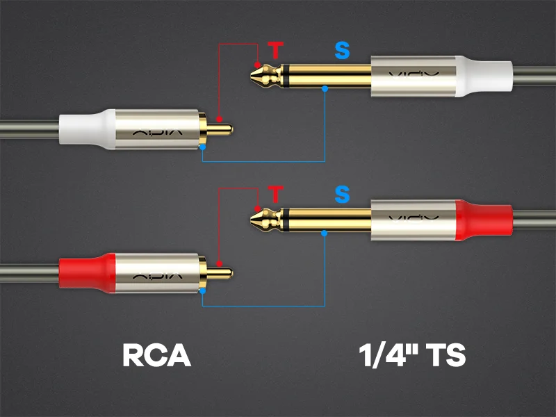 6.35mm To RCA Cable Dual 1/4 TS Male To Dual RCA Male Stereo Audio Cable for Guitar AV Receiver Speaker Amplifier Home Theater