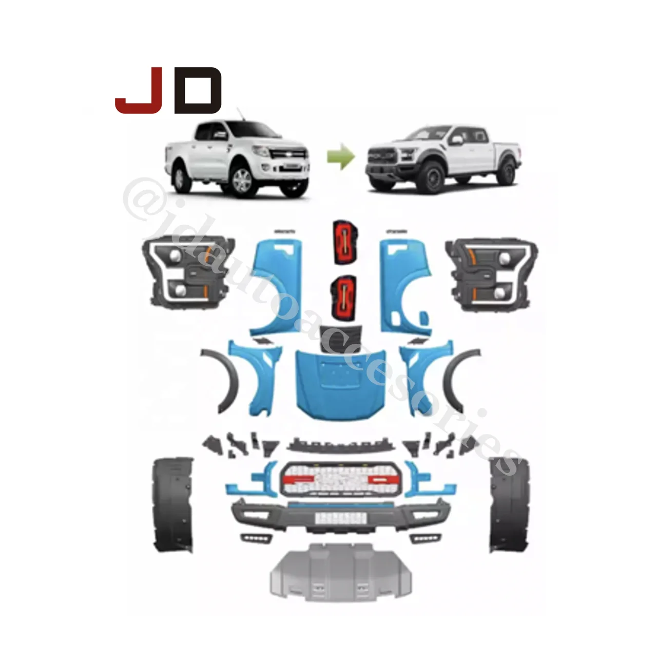 

JD AUTO High Quality Body Kit Car Bumpers for Ford Ranger 2012-2021 T6 T7 T8 Upgrade Raptor F150