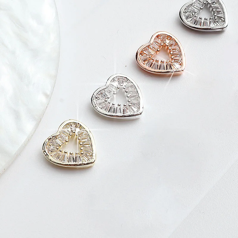 Dijes de circonio brillantes para uñas, joyería superbrillante, 4 colores, diseños cuadrados de corazón hueco, dijes para decoración de uñas coreana 3D, 2 uds.