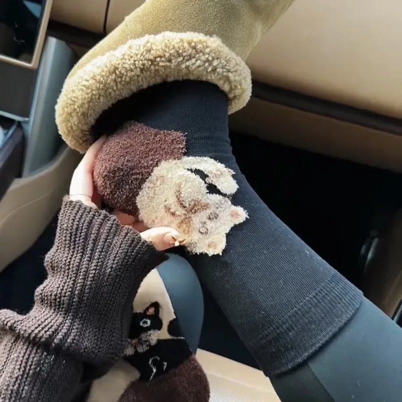القط ريشة الغزل نمط الجوارب العظم عالية أنبوب تنفس الدافئة تكويم الكرتون المرأة منتصف العجل الشتاء الكاحل الجوارب