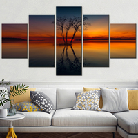 5Pcs Wall Art Canvas Framed Landscape Lake Tree Burning Clouds Painting Modren Poster Canvas Painting Free Shipping Home Decor