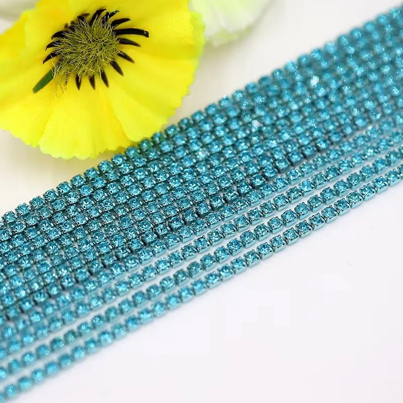 1 Yard Full Lake blue Claw Rhinestone SS6 ss12 Crystal Tassel Diy Clothes Earring Accessories Beads Diamond Rhinestone Chain