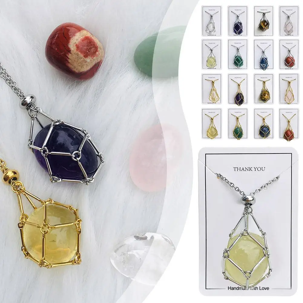 Crystal Original Stone Mesh Pocket Metal Bamboo Necklace Chain Bracket Woven Stone Pendant Picking Adjusting S0V4