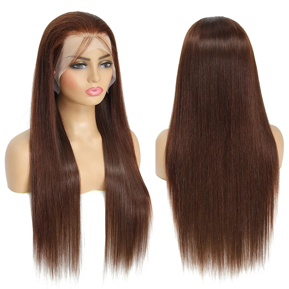 

30 Inch Chocolate Brown 200 Density 13x4 Transparent Lace Front Wig Colored Bone Straight 100% Human Hair Wigs 4x4 Closure Wig
