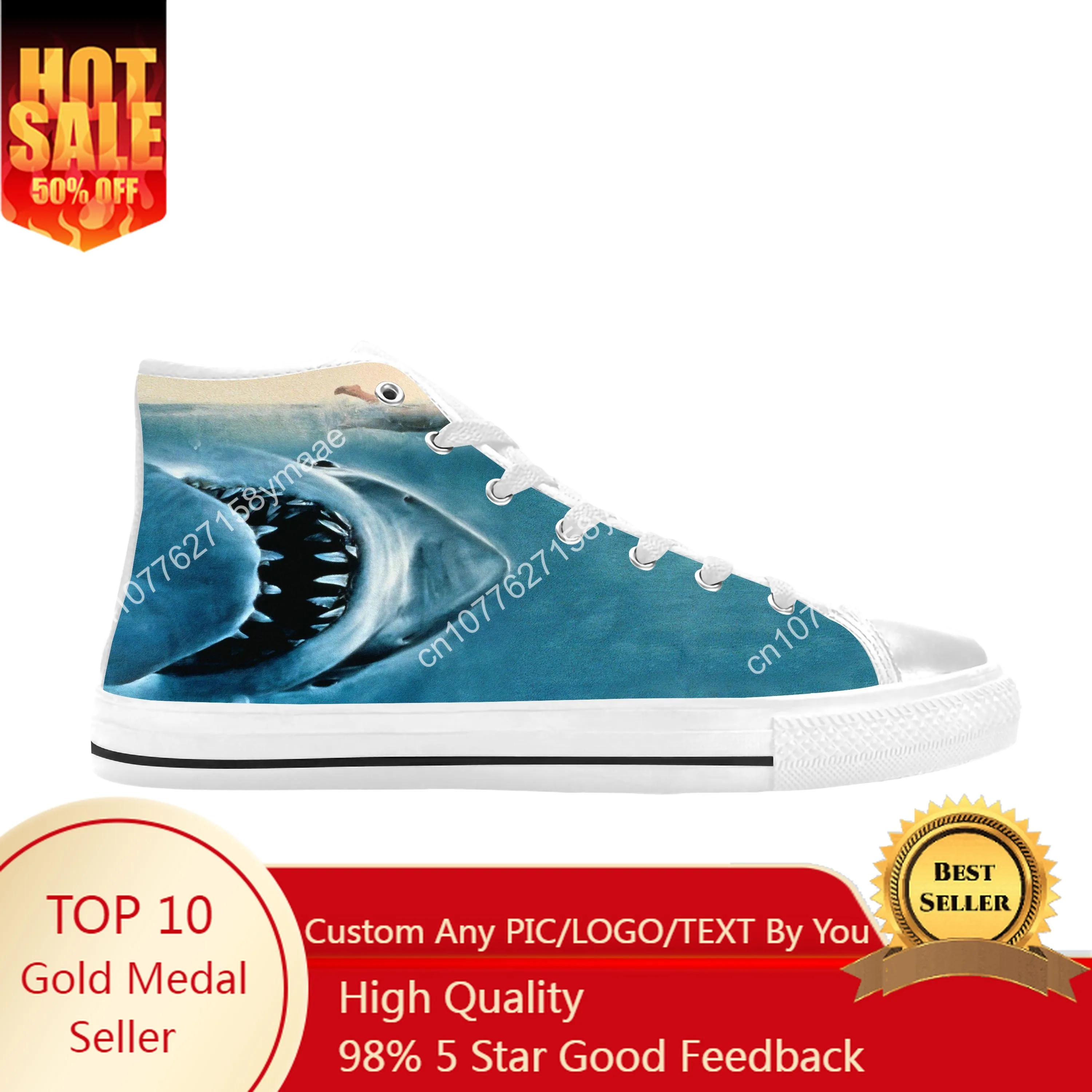 

Jaws Jaw Shark Animal Movie Horror Fashion Funny Casual Cloth Shoes High Top Comfortable Breathable 3D Print Men Women Sneakers