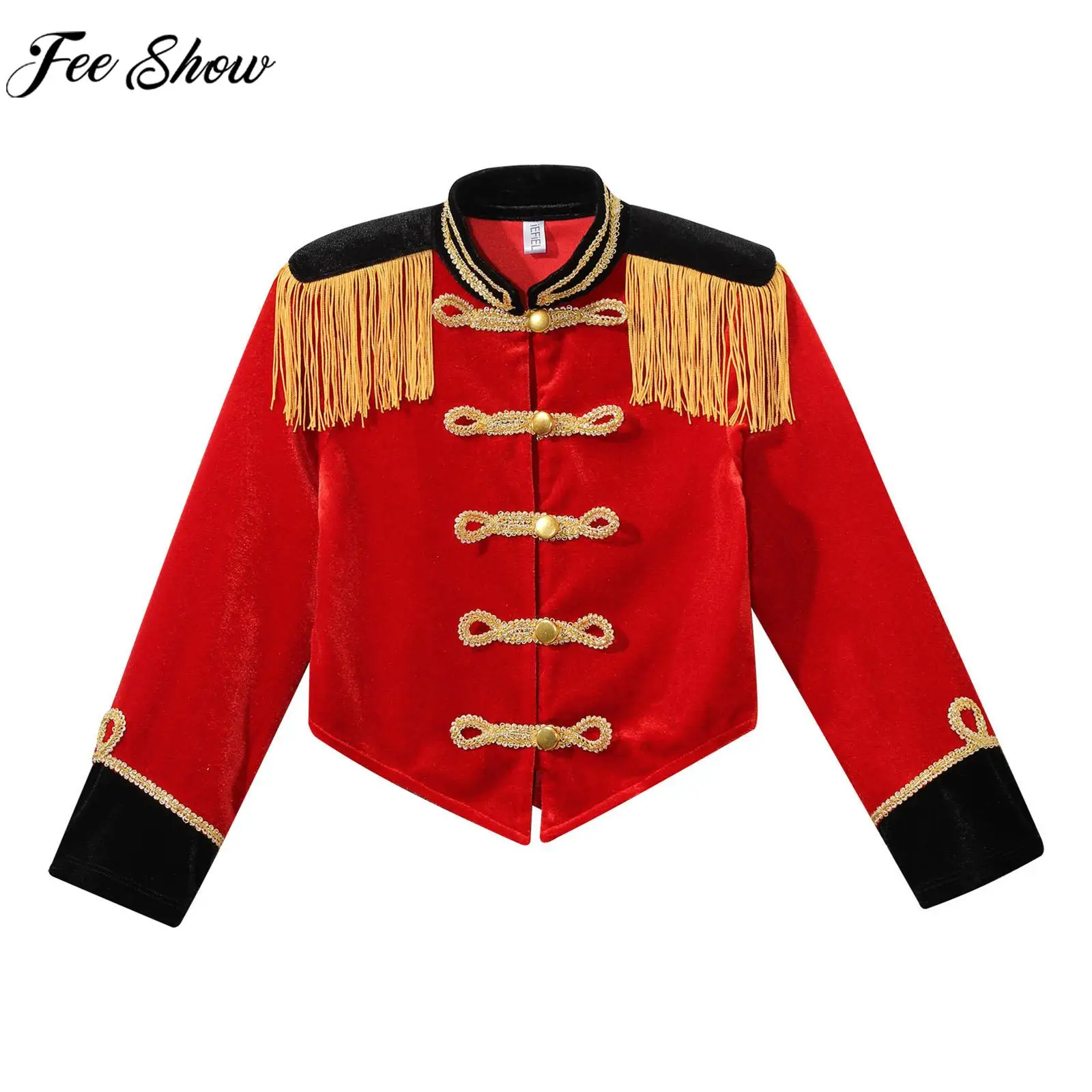 

Children Girls Marching Band Drum Honor Guard Jacket Halloween Circus Ringmaster Magician Cosplay Costume Coat Long Sleeve Coat