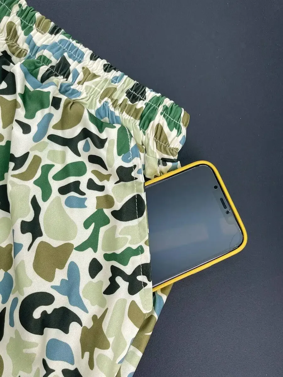 

Mens Camo Print Lightweight Quick Dry Shorts For Sports Beach And Casual Wear