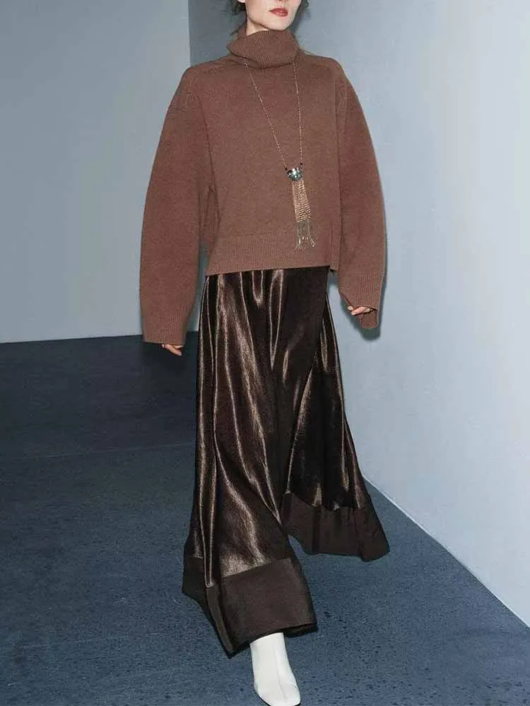 

Новое поступление зимней женской одежды в европейском и американском стиле, модная тенденция, простая универсальная текстурированная длинная юбка миди