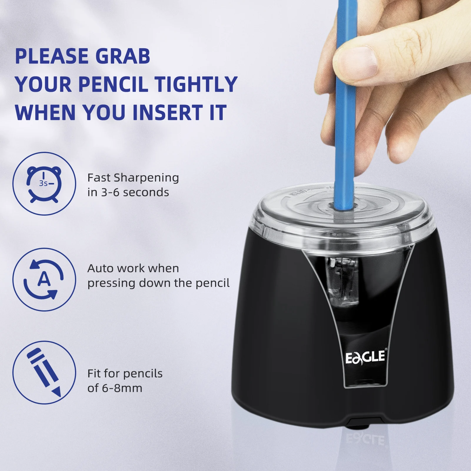 Eagle Auto Electric Pencil Sharpener, Battery Operated, Replaceable Blade, Office School Supplies Stationery