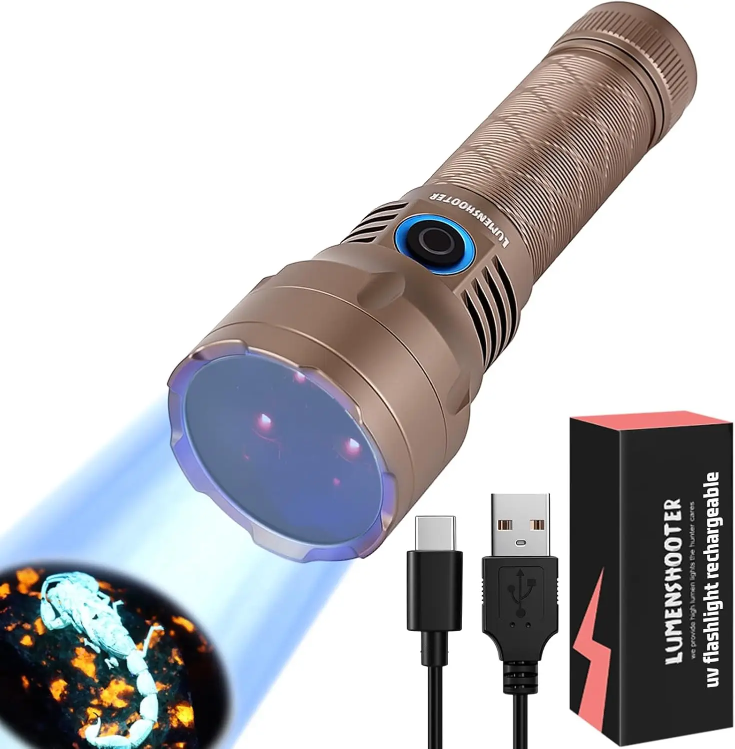 Rechargeable UV Flashlight for Resin Curing, Pet Urine Detection, Scorpion Hunting & Minerals (365NM)