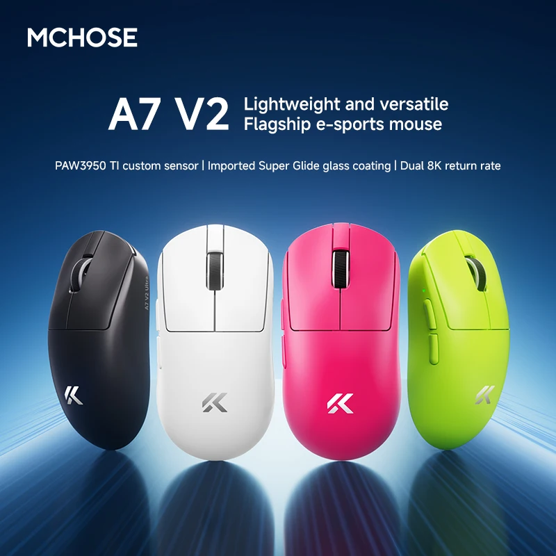 NEW MCHOSE A7 V2 E-sports Mouse Wireless Bluetooth Tri-mode Ergonomics Lightweight 8K Gaming Mice Customized PC Accessory Gifts