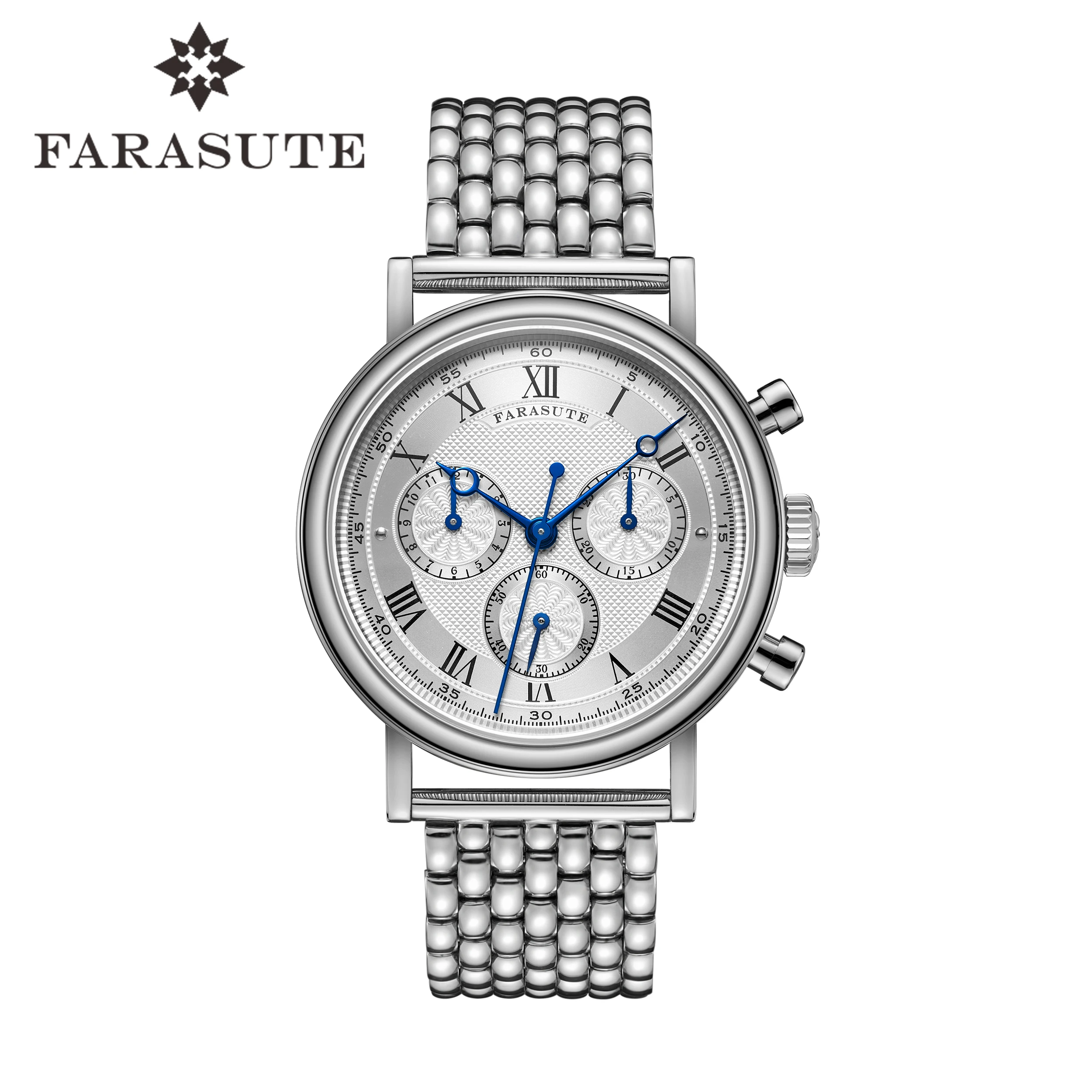 FARASUTE New 38mm Men Automatic Watch Vintage Chronograph Mechanical Wristwatch Sapphire Triple Windows  Waterproof Dandong 4801