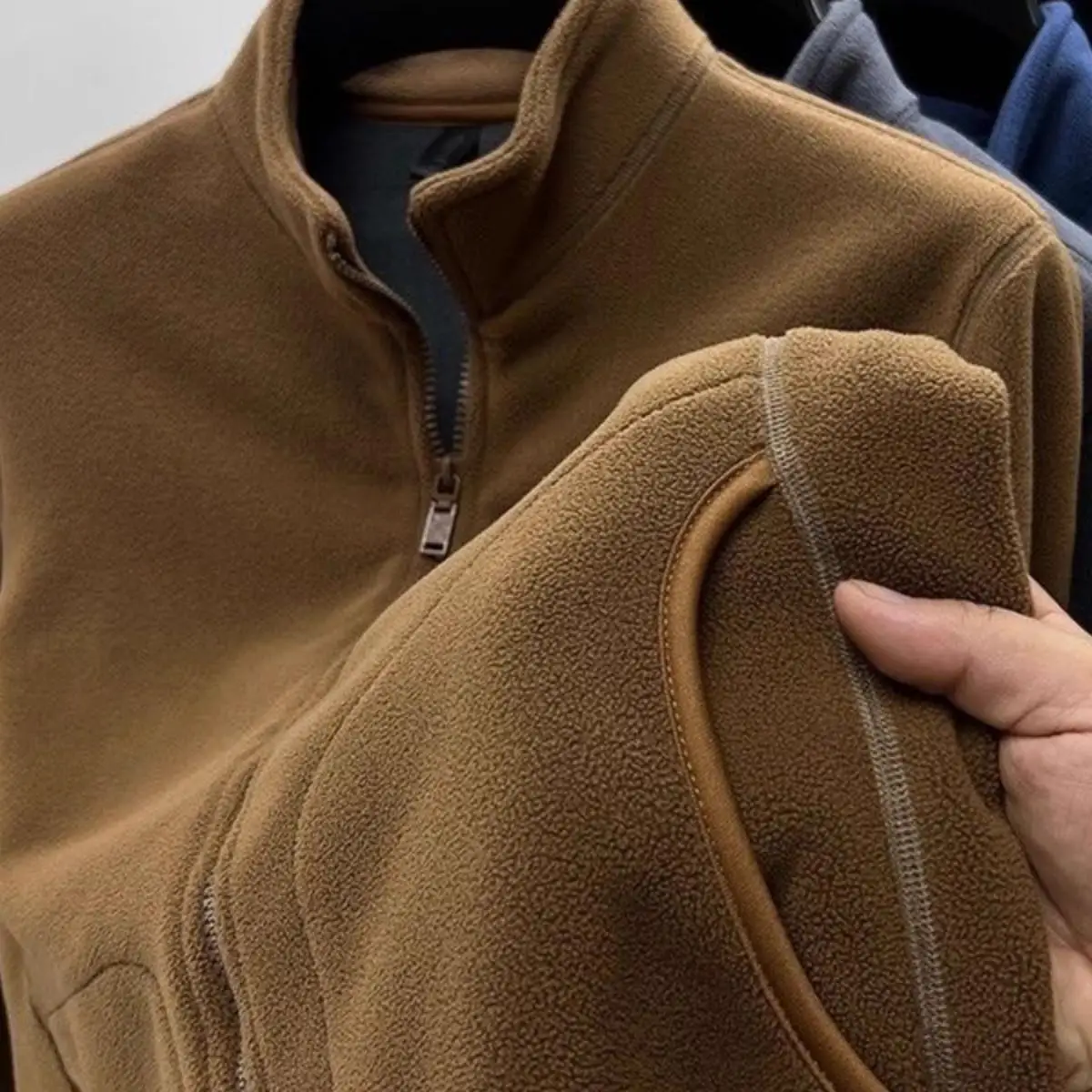 Men's Fce Lined Hooded Cardigan Sweater Casual Stand Collar Warm Jaet Autumn Winter Faion Youth Sle Zipper Closure