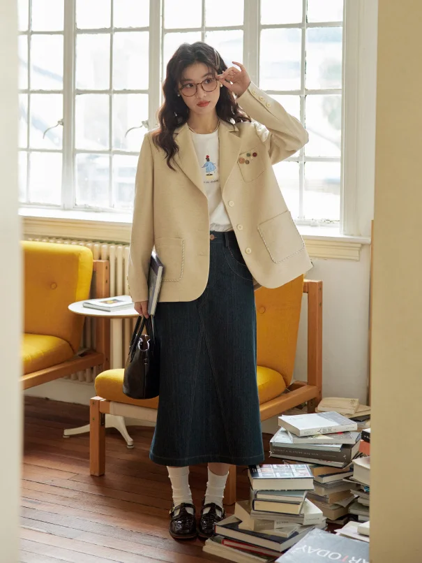 

Women Blazer Personalized Geometric Elegant Prom Sexy Girls Tie-Waist Two-Layer Beach Bar Wear-Resistant Lattice Strech Front