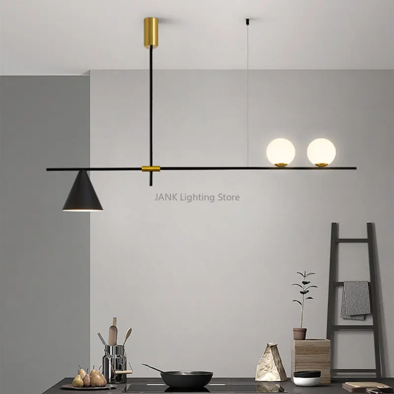 Nordic Black Gold Chandelier For Living Room Kitchen Restaurant Coffee Shop Bar Suspension Multiple Luminaire Led Pendant Lamp