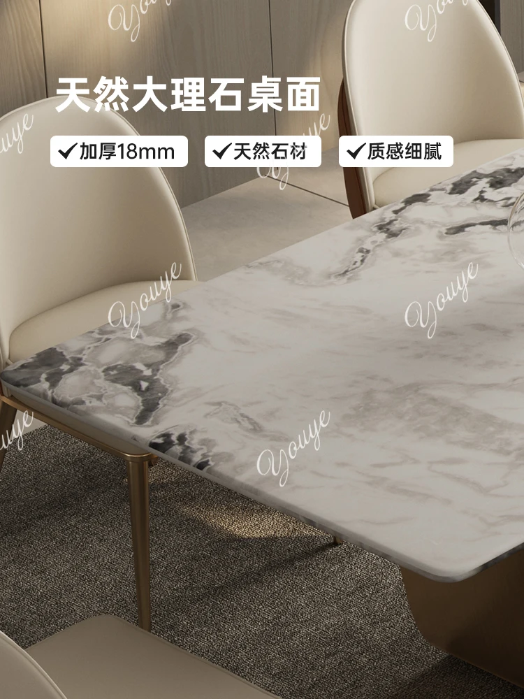 Mesa de comedor de mármol rectangular de lujo, ligera, de alta gama, piedra de lujo natural, forma de gota de agua para el hogar