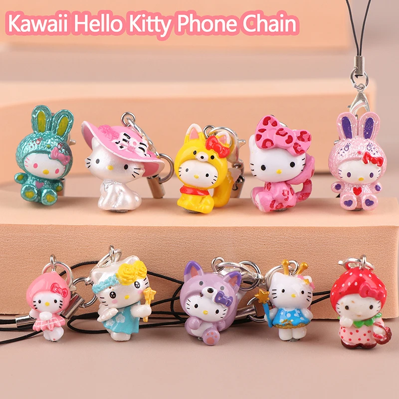 Kawaii Olá Kitty Cadeia Telefone, Sanrio KT Gato Pingente Charme, Doce Caso Fone De Ouvido, Corda Pendurada, Anti-Perdido Lanyard, Bag Decor