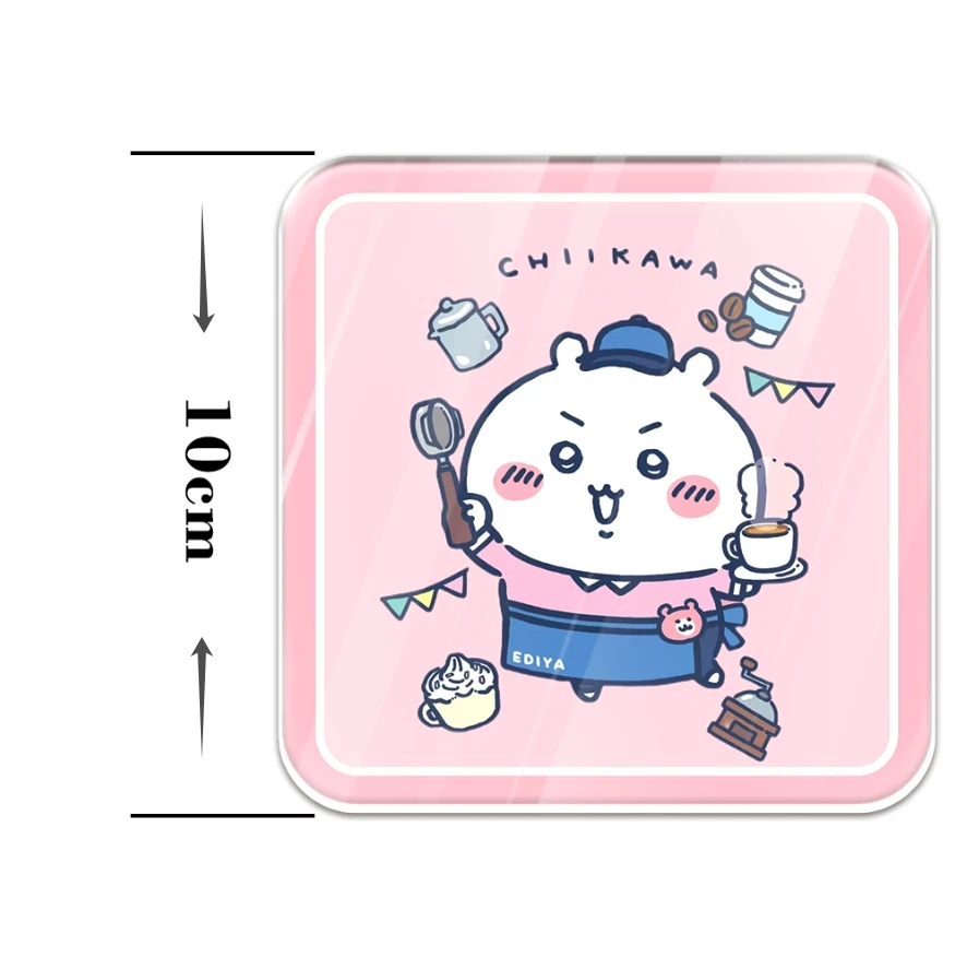 10cm Cute Cartoon Chiikawa Acrylic Cup Mat Cup Lid Square Round Coffee Coasters Mug Mat Table Placemat Decor