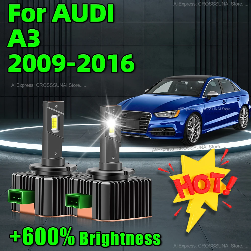 2Pcs LED Canbus Headlights D3S Turbo 6000K Light Bulbs Plug and Play For AUDI A3 2009 2010 2011 2012 2013 2014 2015 2016