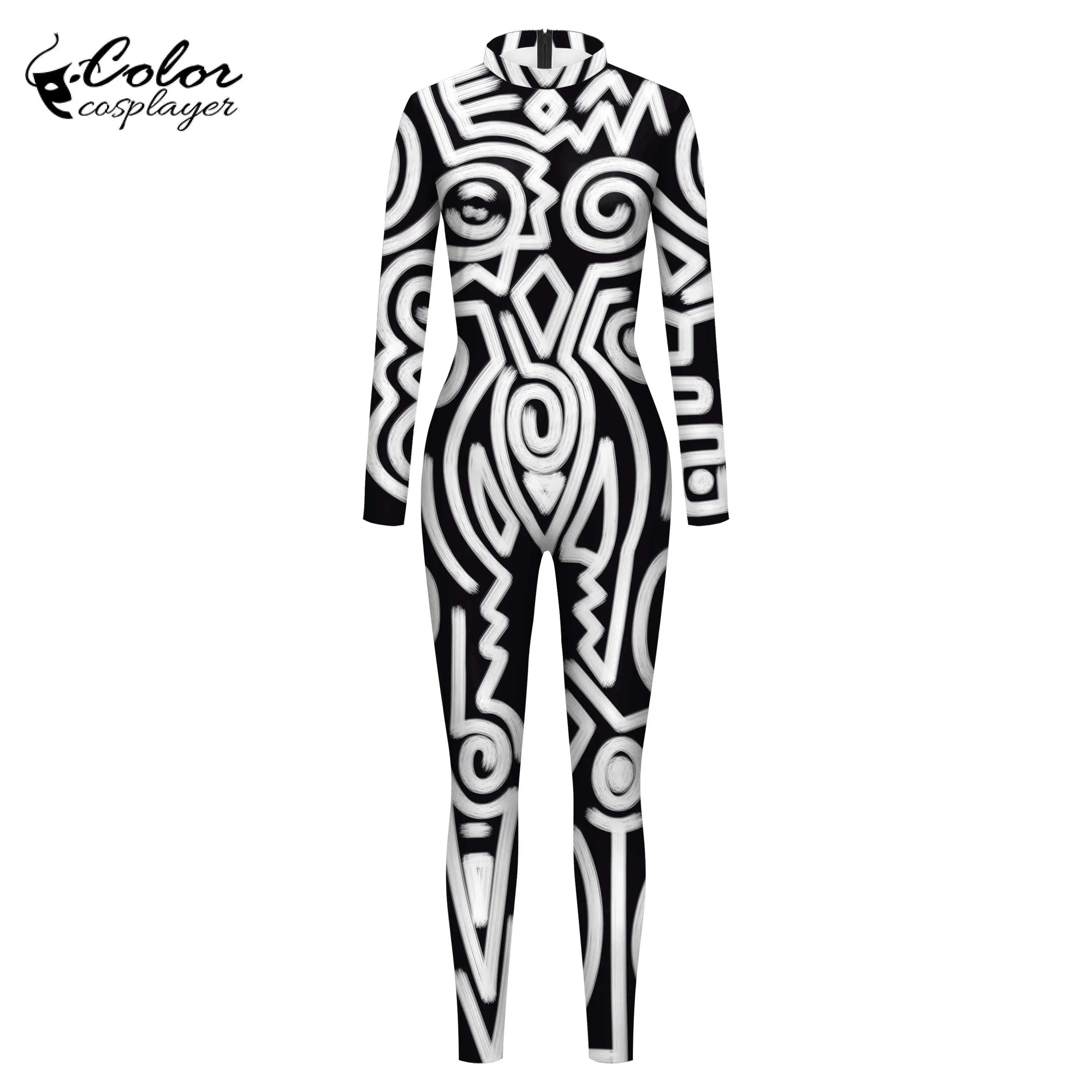 Kleur Cosplayer Halloden Jumpsuit Purim Carnaval Outfits 3d Digital Printing Party Cosplay Kostuum Zentai Lange Mouw Bodysuit