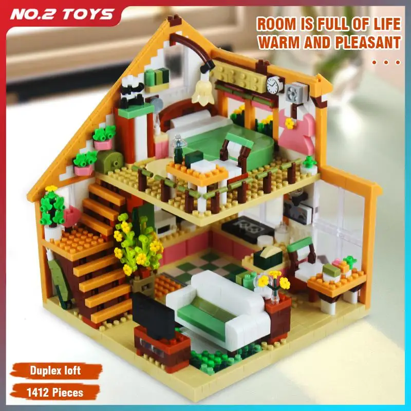 

1412Piece Dream House Building Block Model Kids Toys DIY Assemble Double-Deck Room Design Creative Blocks Bricks Boys Girls Gift