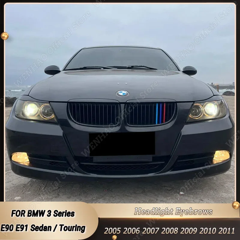 

2pcs ABS Gloss Black Headlight Eyebrows Eyelid For BMW 3 Series E90 E91 2005 2006 2007 2008 2009 2010 2011 Sedan / Touring