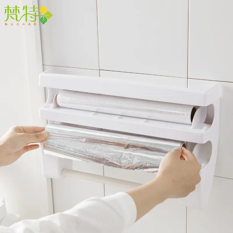 

Wall Mount Cling Film Cutter Paper Towel Sauce Bottle Rack Preservative Holder Wrap Tin Foil Dispenser Kitchen Gadgets