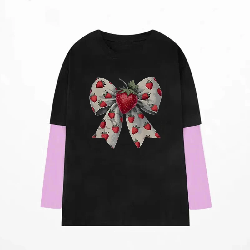 Punk Gothic Streetwear Uniwersalna Klasyczna Koszulka T-shirt Lata 2000 Y2k Kreatywny Wzór Kokardy Nadruk Top Vintage Harajuku Estetyka Damska Koszulka