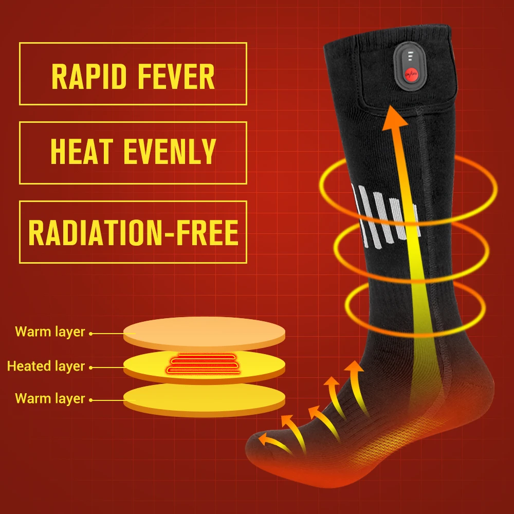 Chaussettes chauffantes thermiques à charge USB, 65 °C, bottes thermiques infrarouges, chaussettes de ski de motoneige, chaussettes chauffantes électriques