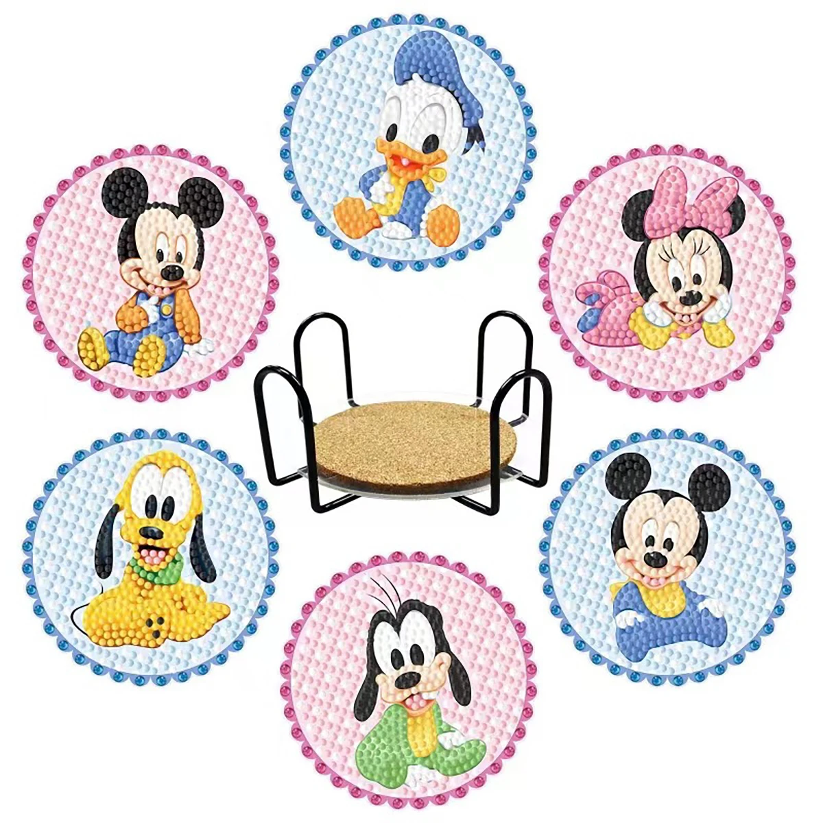 

Mickey Minnie Diamond Painting Coasters with Holder 6pcs DIY Cartoon Character Souvenirs New Arrival