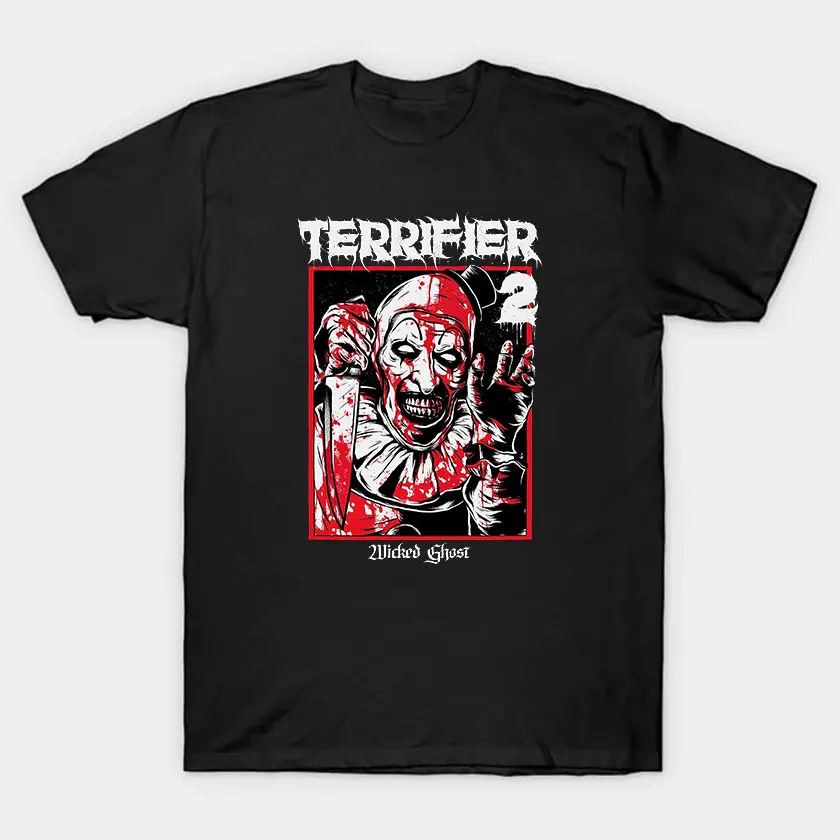 Terifier fan poster seni horor film pembunuh badut menakutkan jahat kostum halloween slasher film 100% katun dicetak t shirt untuk pria