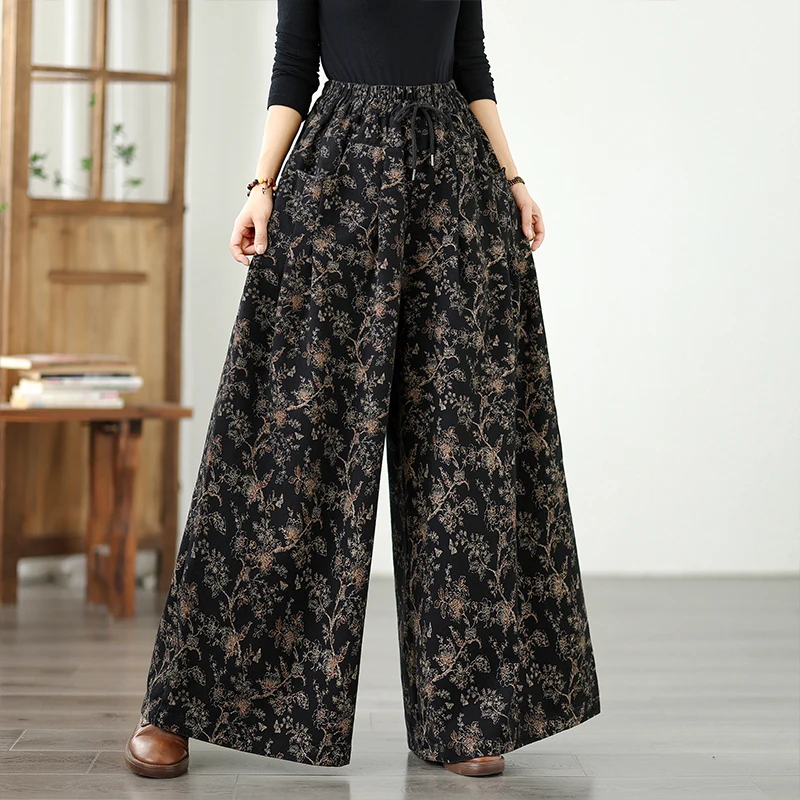 plus Size Casual Versatile Printed Elastic Wide Leg Jeans Straight Cut Loose Fit Slimming Women's Cotton Polyester Blend