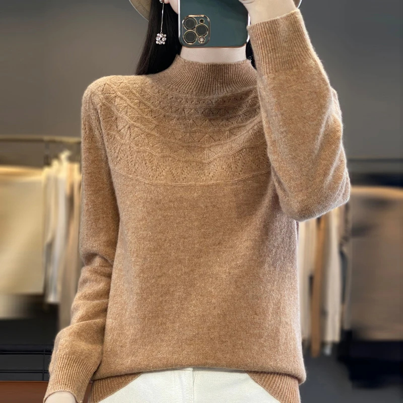 

Женский пуловер с полуводолазкой из 100% шерсти, легкий, приятный для кожи, дышащий и многофункциональный