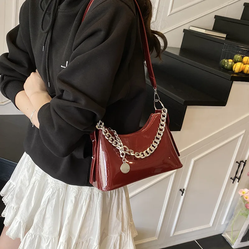

2025 New Waxed Leather Crossbody Bag Stylish Underarm Shoulder Purse Trendy Chain Strap Handbag Minimalist Casual Bag for Women​