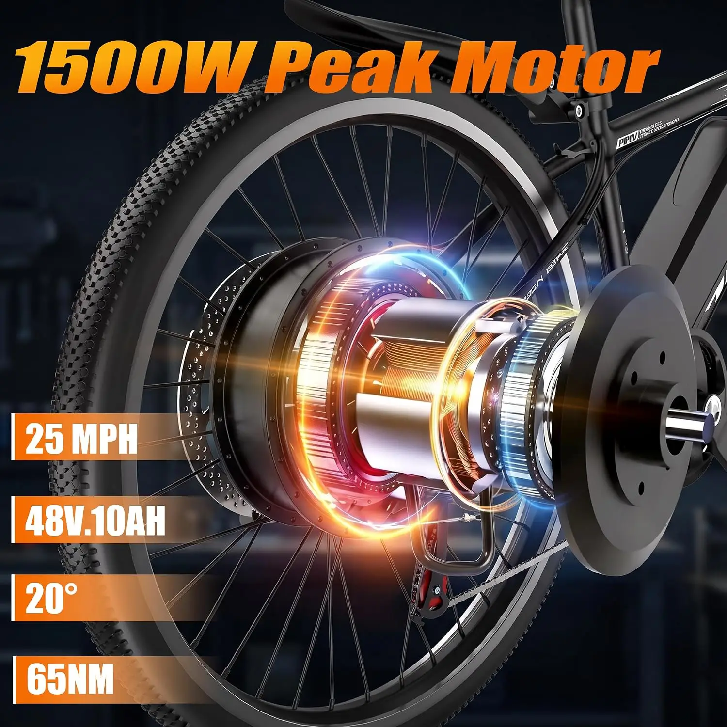 Folding Electric Bike 26" 45 Miles 25Mph 1500W 48V 10.4Ah 7-Speed Suspension Alloy Frame Dual Brake Rear Rack, Customized