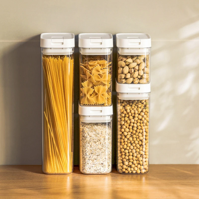 Pudełko do przechowywania makaronu Przezroczysty plastikowy zbiornik na ziarno Pojemnik do przechowywania spaghetti Odporny na wilgoć słoik na przekąski Zbiornik na żywność kuchenną