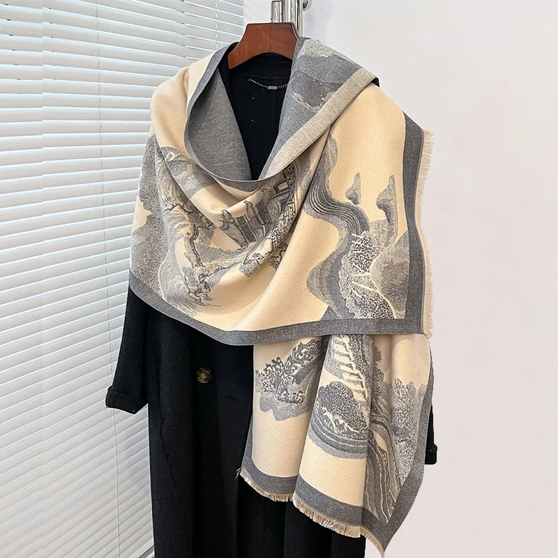 Luxury Brand Cashmere Women Floral Scarf Winter Warm Shawl and Wrap Bandana Pashmina Female Foulard Thick Blanket Poncho