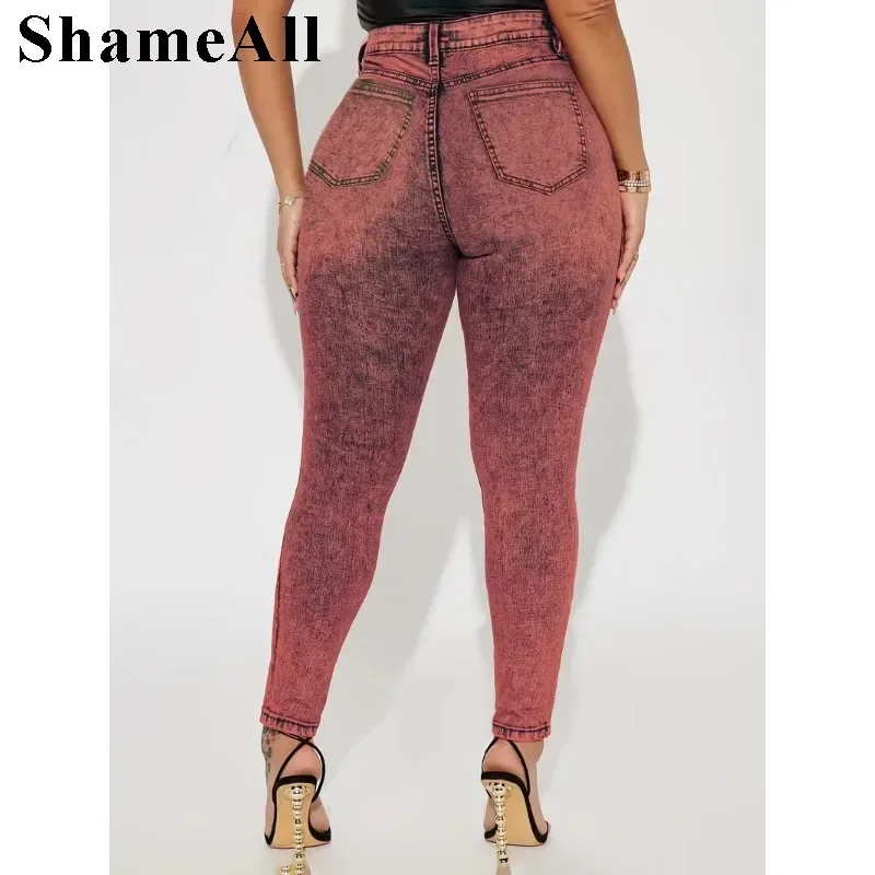 Plus Size Stretchy Skinny Pink Jeans 5xl Sexy Party Club Slim Fit Gele Potlood Jeans