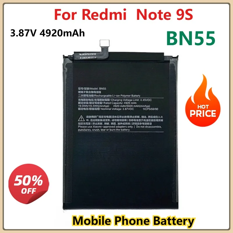 For Xiaomi Redmi 5G 10X 4G 9S Note 9 Pro  Replacement Mobile Phone Battery BN53 BN54 BN55 3.87V 4920mAh