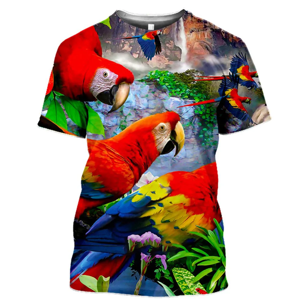 Summer Colorful Animal Parrot graphic t shirts Men Fashion Casual Birds Pattern Funny Tees Hip Hop harajuku O-neck Printed Tops