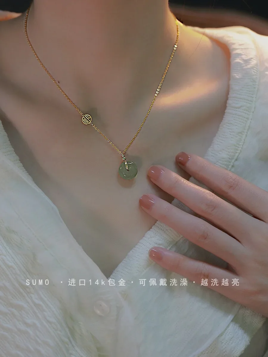 Hetian Jade peace joy clavicle chain summer INS sweet romantic gift jewelry necklaces for women