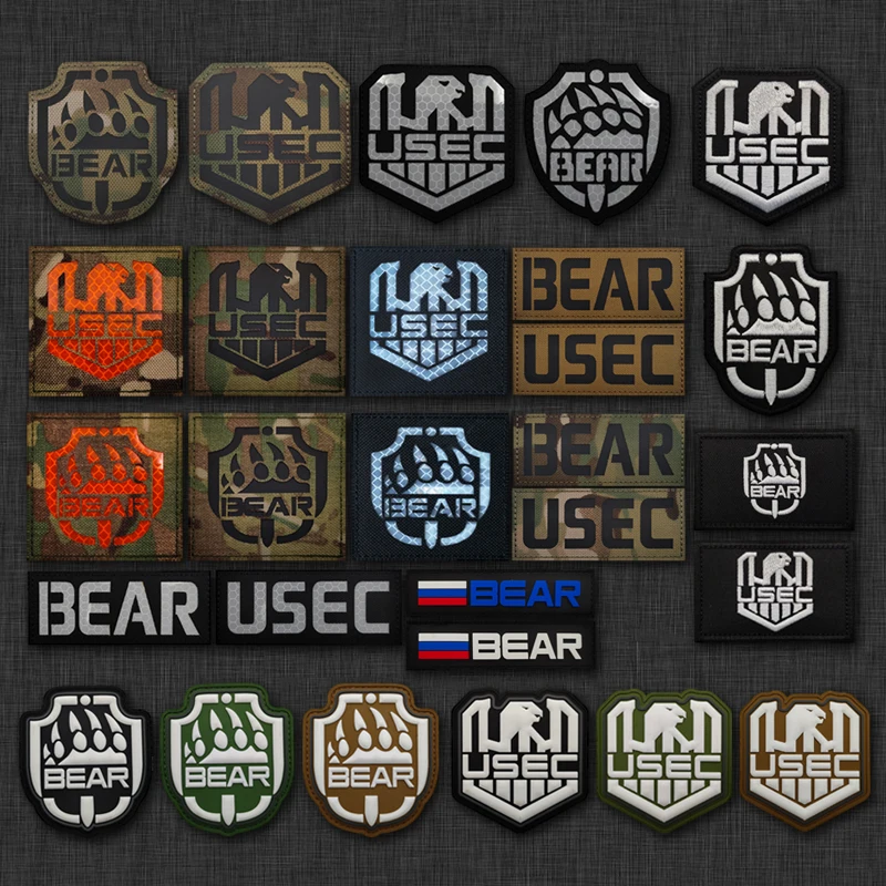 Russia Escape from Tarkov USEC BEAR PVC Patch Embroidered Patches Russian Game Infrared Reflective IR Applique Tactics Badge