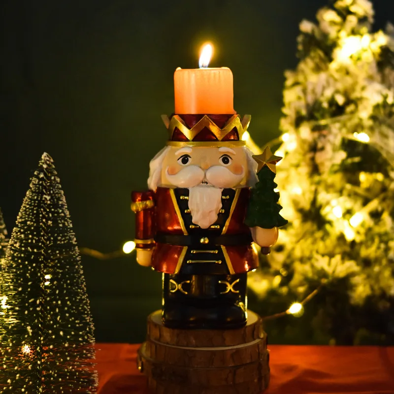 New Nutcracker Candlestick Ornaments Home Living Room Desktop Decoration Candle Holder Christmas Resin Crafts