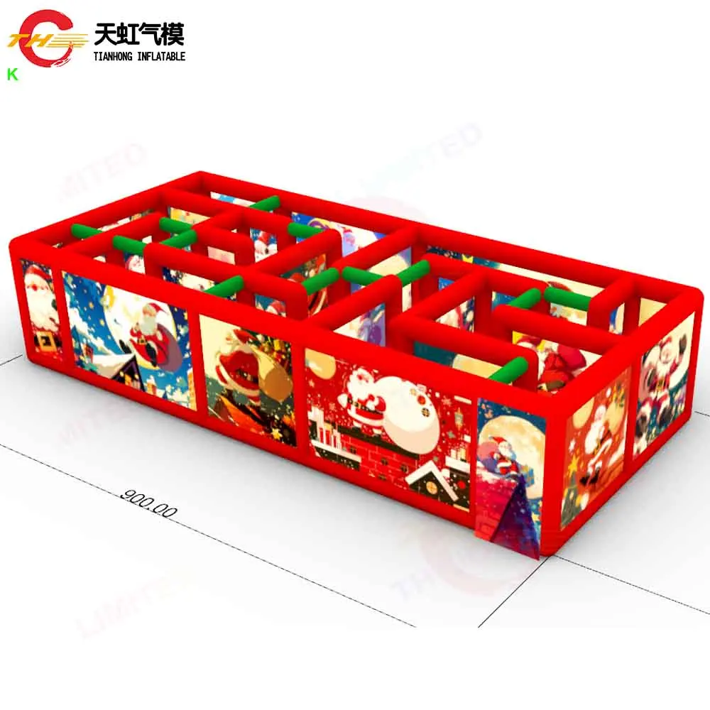 빠른 배송 크리스마스 테마 에어바운스 미로 태그 블로우 업 산타 유령의 집 미로 놀이 블로워 포함