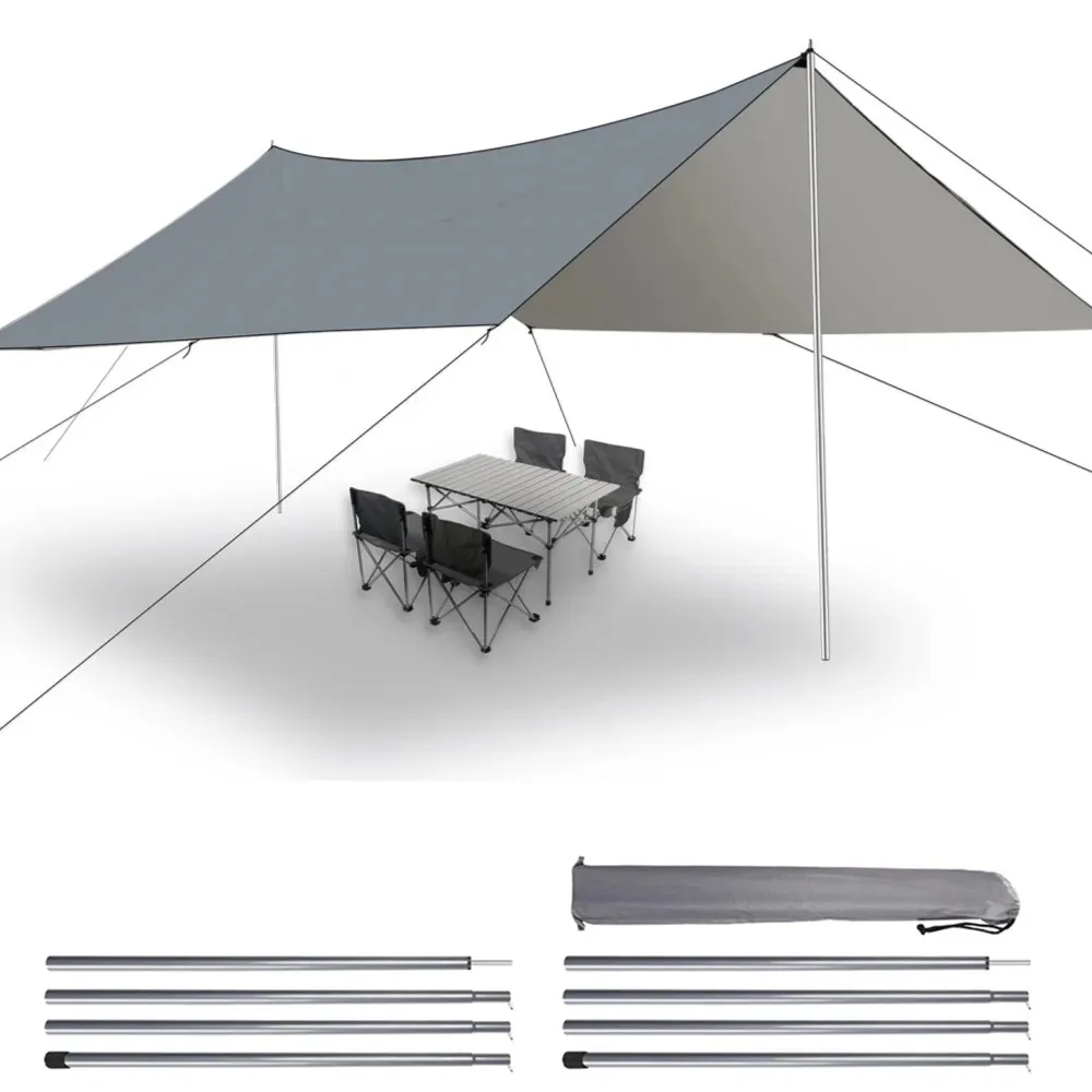 

Camping Sunshade with Poles Waterproof Lightweight Rain UV Resistant Shelter for Garden Picnic Hiking Beach Outdoor Activities